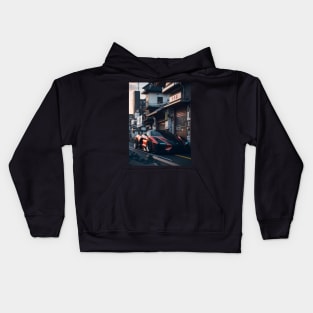 Dark Sports Car in Japanese City Kids Hoodie